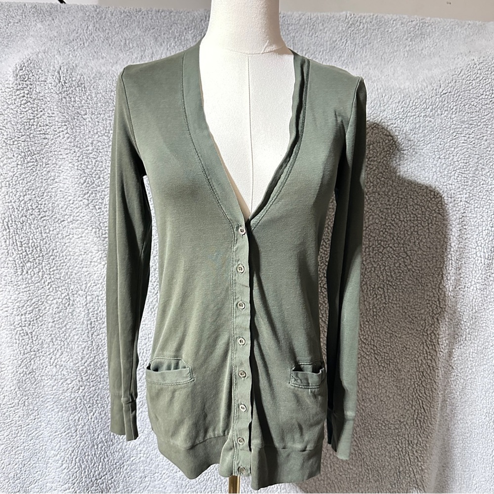 👉 J Crew Perfect  Fit  Green Women's 2 Front Pocket V Neck Long Sleeve Cardigan